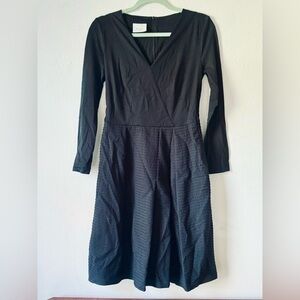 Akris Punto Elegant Black Long Sleeve Faux Wrap Dress With Textured Skirt